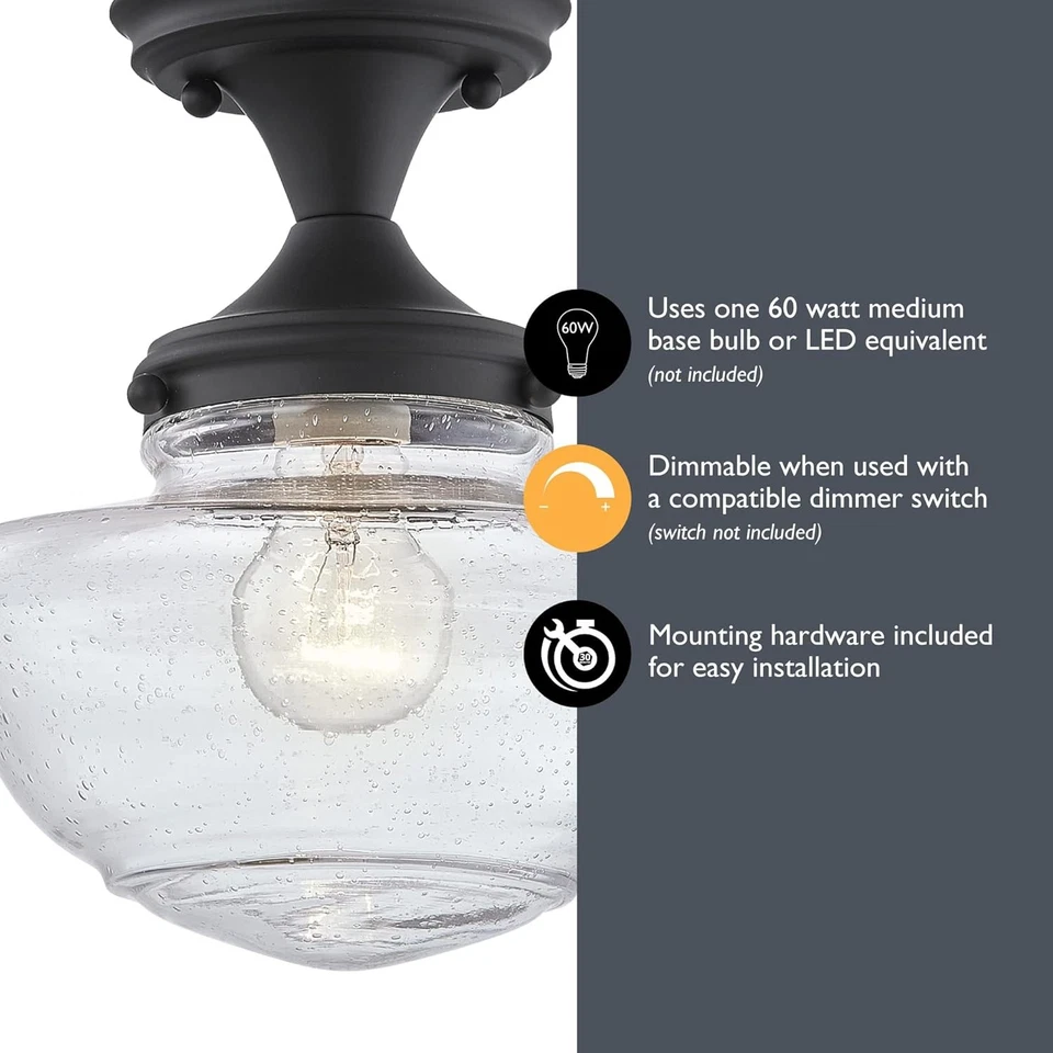 Design House 587444 Schoolhouse Semi Flush Mount Modern 1-Light, Matte Black  - Image 4 of 4