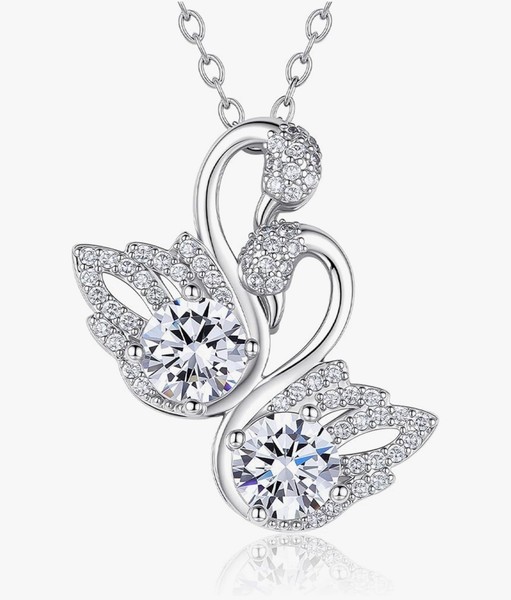 Alternate view of Swans Embracing Pendant Austrian Crystal Gold Plated Necklace Gift Her Bridal