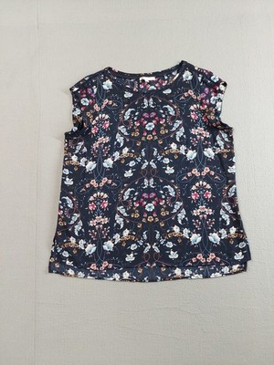 DR2 Women Tops L Multicolor Floral Print Round Neck Cap Sleeve Pullover Blouse