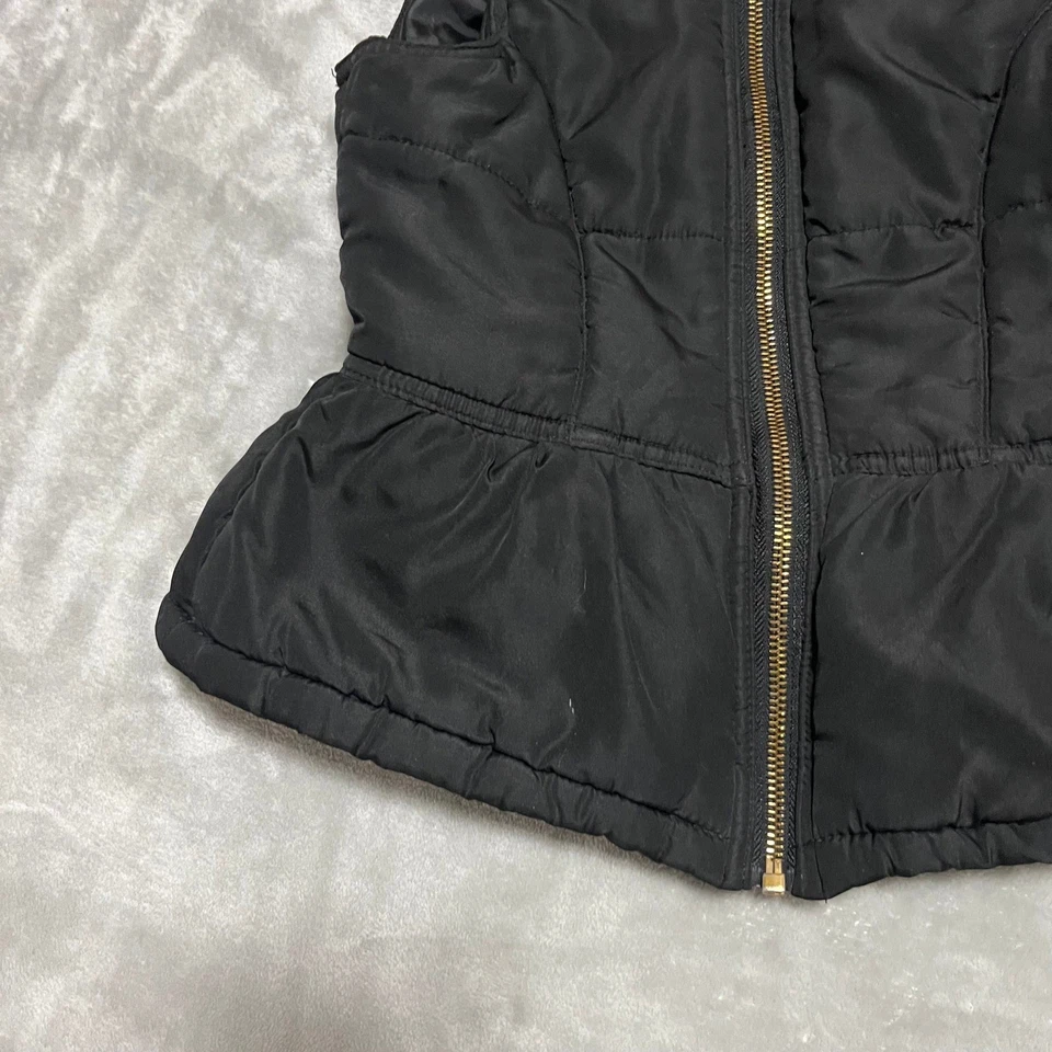 Girls Circo Black Puffer Vest Leopard Faux Fur Collar Peplum Style S P - Image 3 of 4