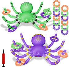 Halloween Spider Ring Toss Game, 2 Pack Inflatable Green and Purple Spiders with