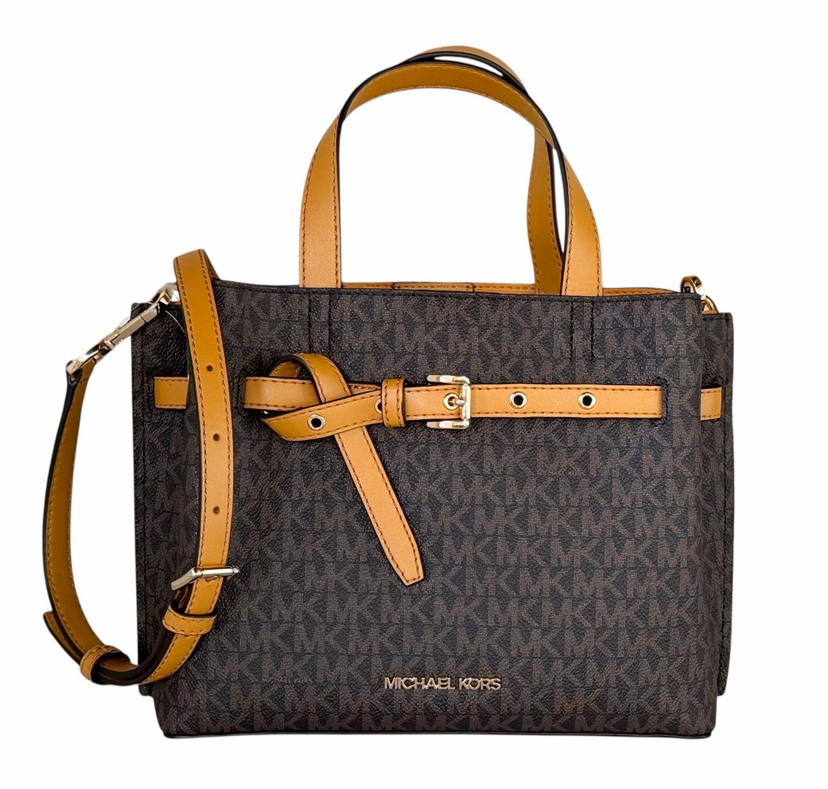 Michael Kors Emilia Small Satchel Shoulder Crossbody Bag MK Brown