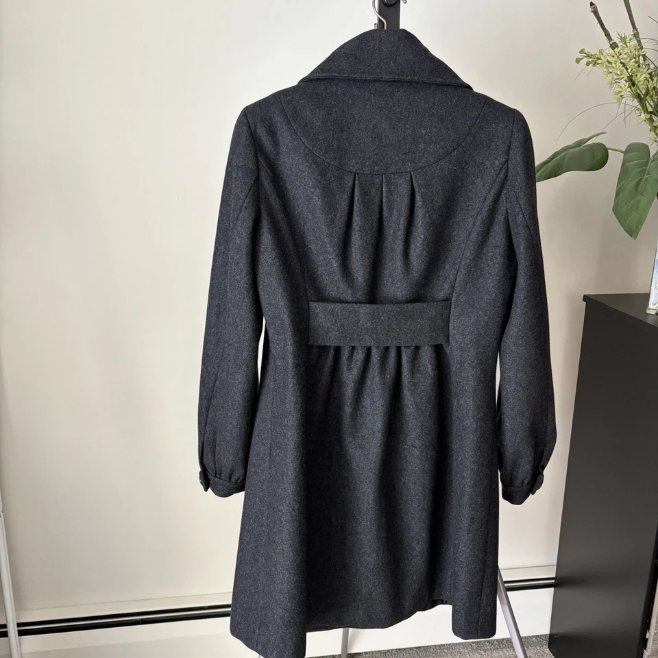 Casaco de lã Guess cinza vermelho mistura peito duplo com cinto ervilha tamanho médio - Imagem 2 de 4