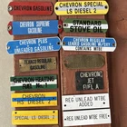 Vintage Porcelain LOT {14} GASOLINE PUMP Brass TAGS Plastic Signs