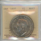1937 Canada Silver Dollar - ICCS MS63 - Cert # XVY 677