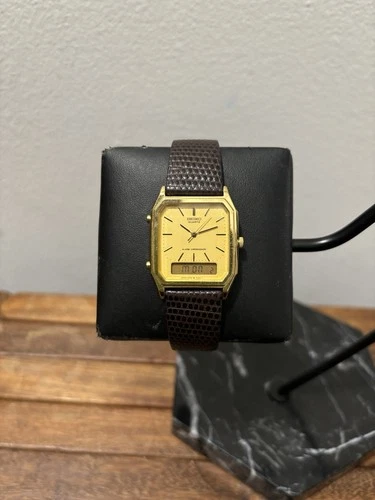 Vintage Seiko H449-5210 Gold Tone Analogue Digital Chronograph Watch 1983