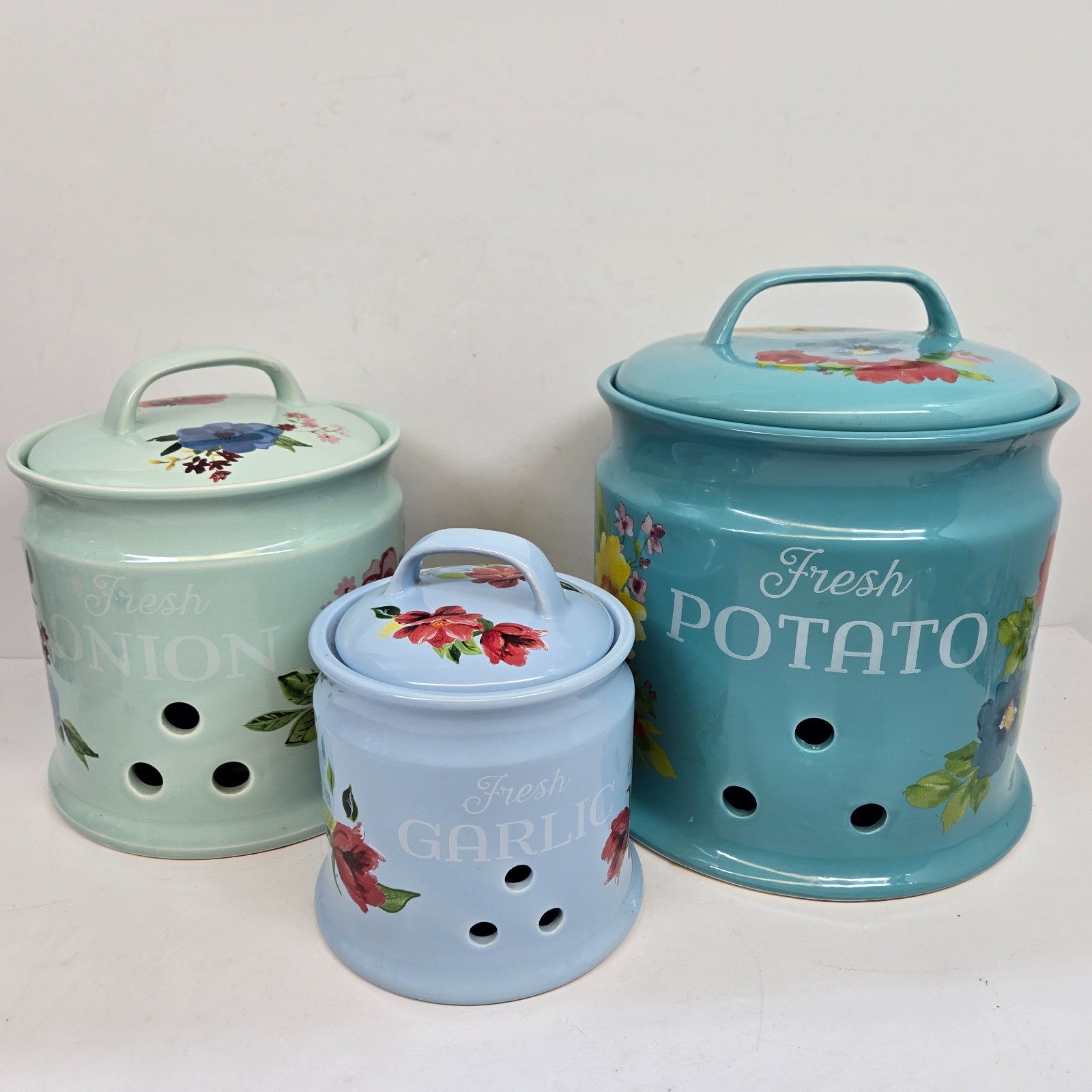 Pioneer Woman Potato Onion Garlic Floral Canister Set *See Condition
