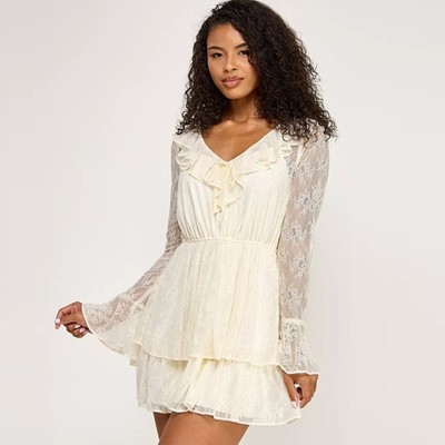 Junior's Seni and Cade Boho Dress short Lace Long Sleeve NWT
