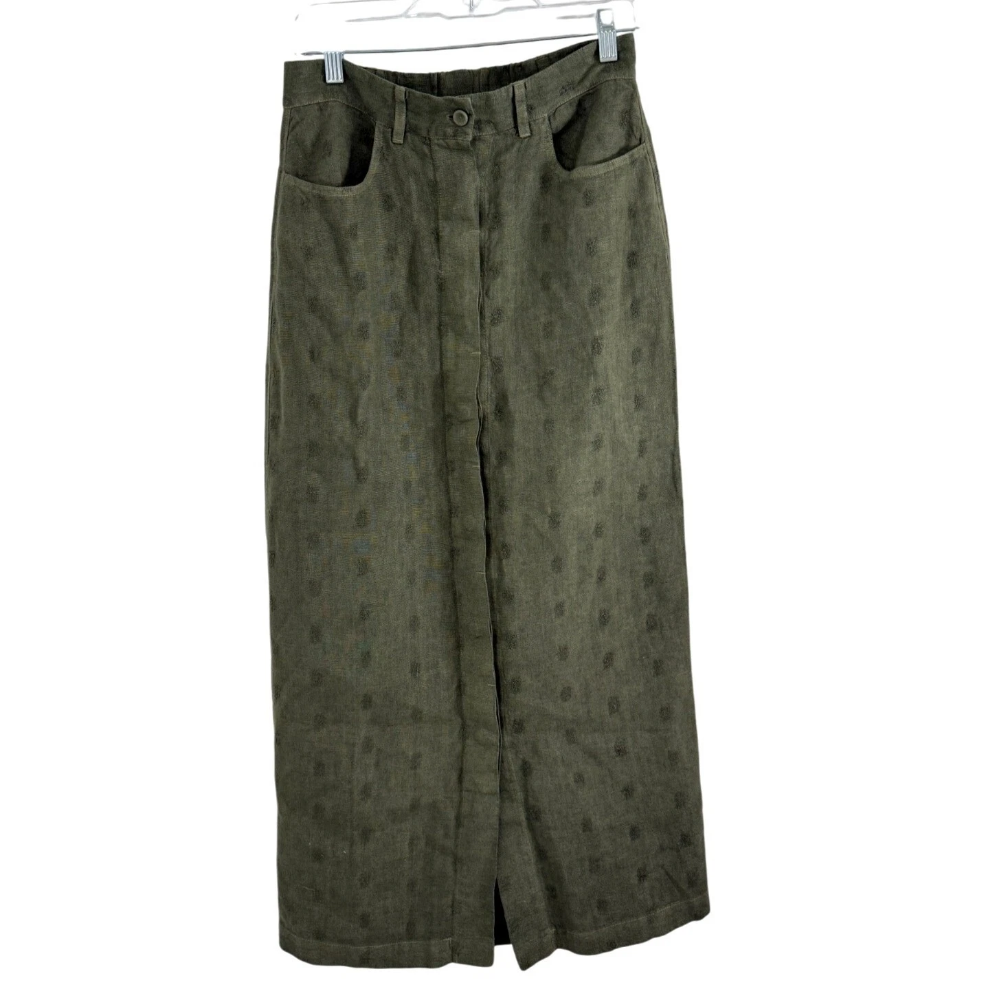 120 Lino Linen Midi Skirt Women Size US XS/S Button-Front Pockets Olive Green
Opens in a new window 