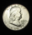 1950-D GEM BU FRANKLIN HALF DOLLAR - 90% SILVER - ABOUT 80% BELL LINES