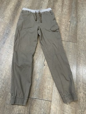 Arizona Jeans Co Boys Khaki Tan Elastic Waist Cargo Pants Size Large 14/16 Beige