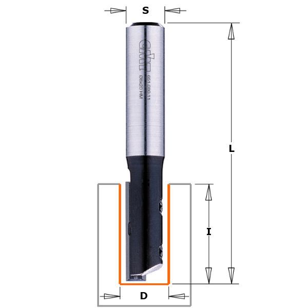 CMT Straight router bit with insert knives - 12.7 dia x 50mm cut x 1/2 shank