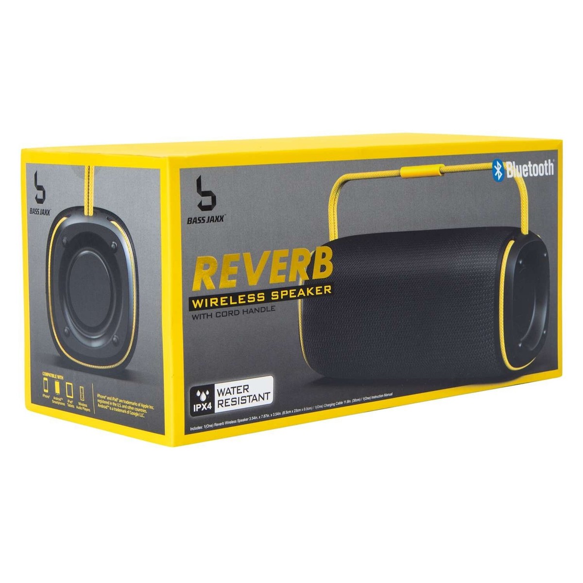 NEW BassJaxx REVERB Wireless Bluetooth Speaker BLACK/YELLOW w/Cord