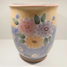 Croscill Alouette Provence Floral Ceramic Bathroom Waste Bin / Trash Can EUC