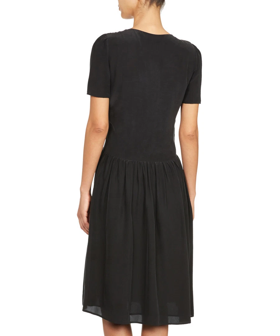 ABITO NUOVO CON ETICHETTE $470 LOVE MOSCHINO MISTO SETA NERO SLOGAN RICAMATO US 4 IT 40