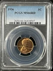 1936 1C RD Lincoln Wheat One Cent  PCGS MS66RD  36418507