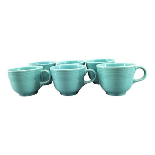 Fiestaware Coffee Cup Blue Turquoise Glaze 6 Mugs 8 oz Fiesta HL USA  Vintage