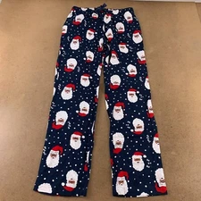 Old Navy Womens Christmas Pajama Pants Blue Flannel Santa Claus Pockets S New