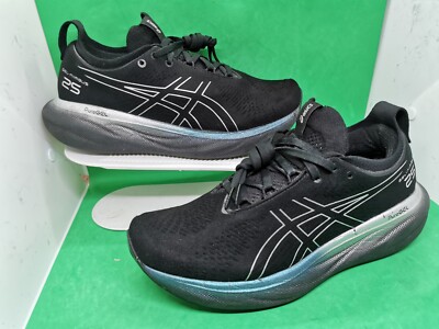 Asics Gel Nimbus 25 Black White Blue Women's  9 Running Shoes 1012B435