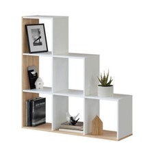 Libreria In Legno Design Moderno Bianco E Rovere 108x28xH110 Mensole A Scaletta