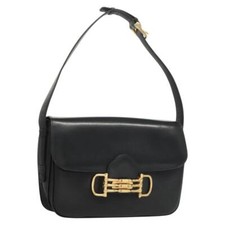 CELINE Shoulder Bag Leather Black Gold Auth 1...