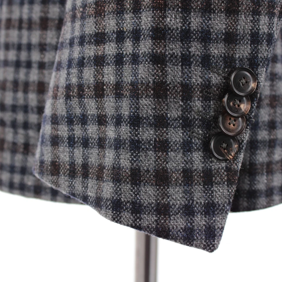 Abrigo deportivo Luciano Barbera nuevo con etiquetas mezcla de lana talla 54 (44 EE. UU.) gris con cuadros azules/marrones Foto 3 de 4