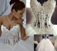 Luxury Ball Gown Sweetheart Wedding Dress Beads Pearls Bridal Gown Lace up Back