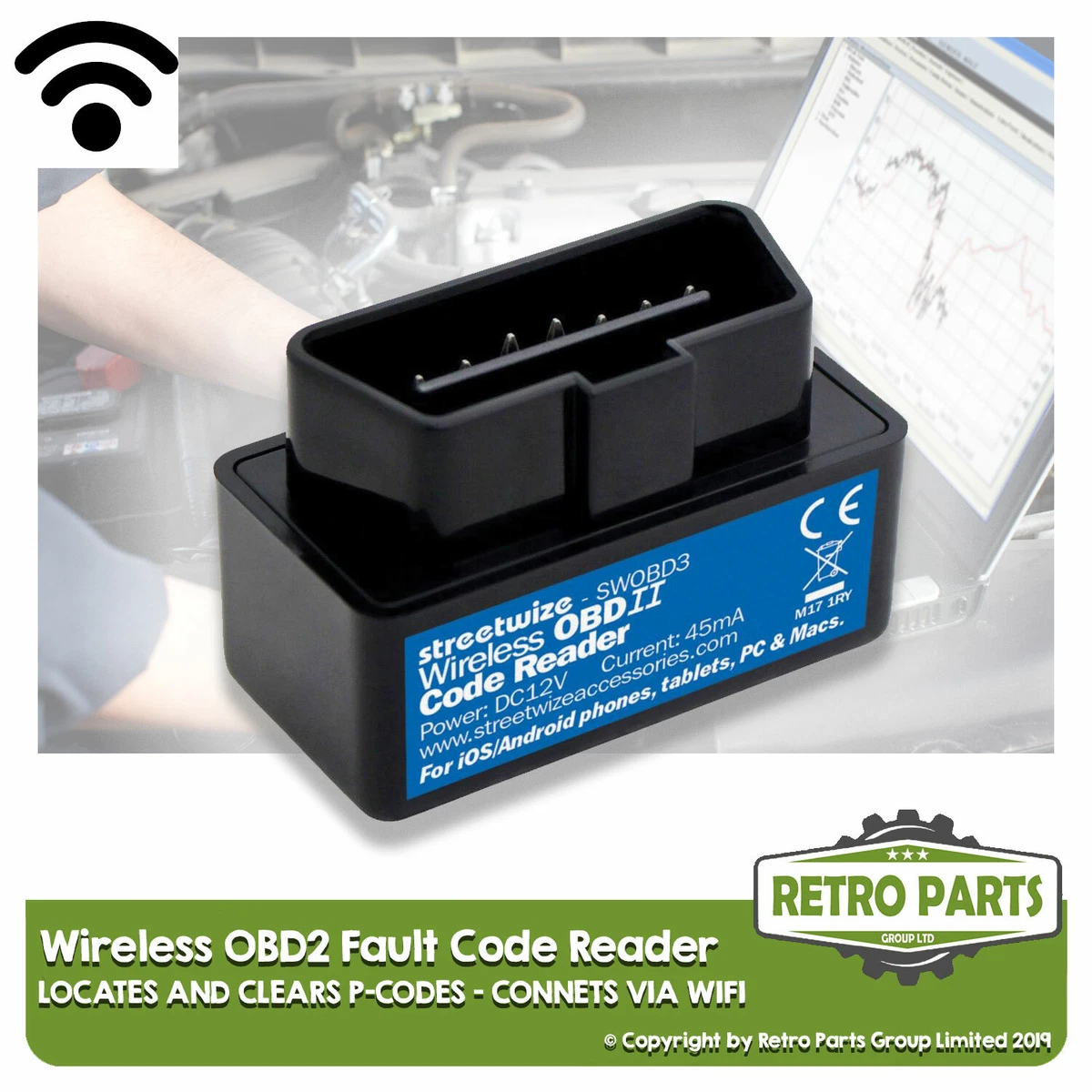 Wireless OBD2 Code Reader for Mercury. Diagnostic Scanner Engine Light