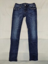 Miss Me Jeans Women's 27 Skinny Low Rise Back Flap Pockets Dark Wash Denim Blue