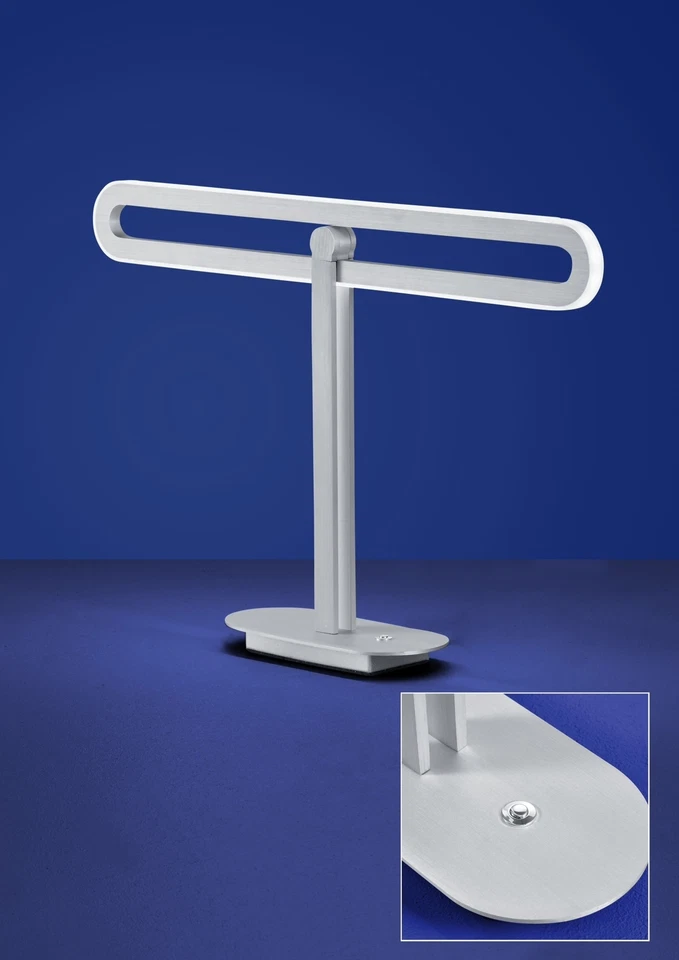 Deutsche LED Tischleuchte Nickel Chrom Matt Tastdimmer 1400lm 33x50cm 3000K - Bild 1 von 1