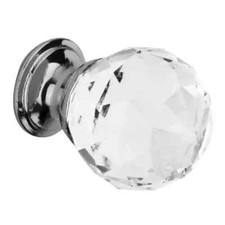 2 x Pack Modern Faceted Glass Cabinet Door Knob Polished CHROME 30mm HIATT