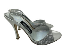 Claudio Milano Leather Sandal Silver Crystal Size 35 Italy 420