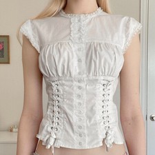 Womens Short Sleeve Lace Up Patchwork Round Neck Slim Fit Shirt Summer Lace Tops