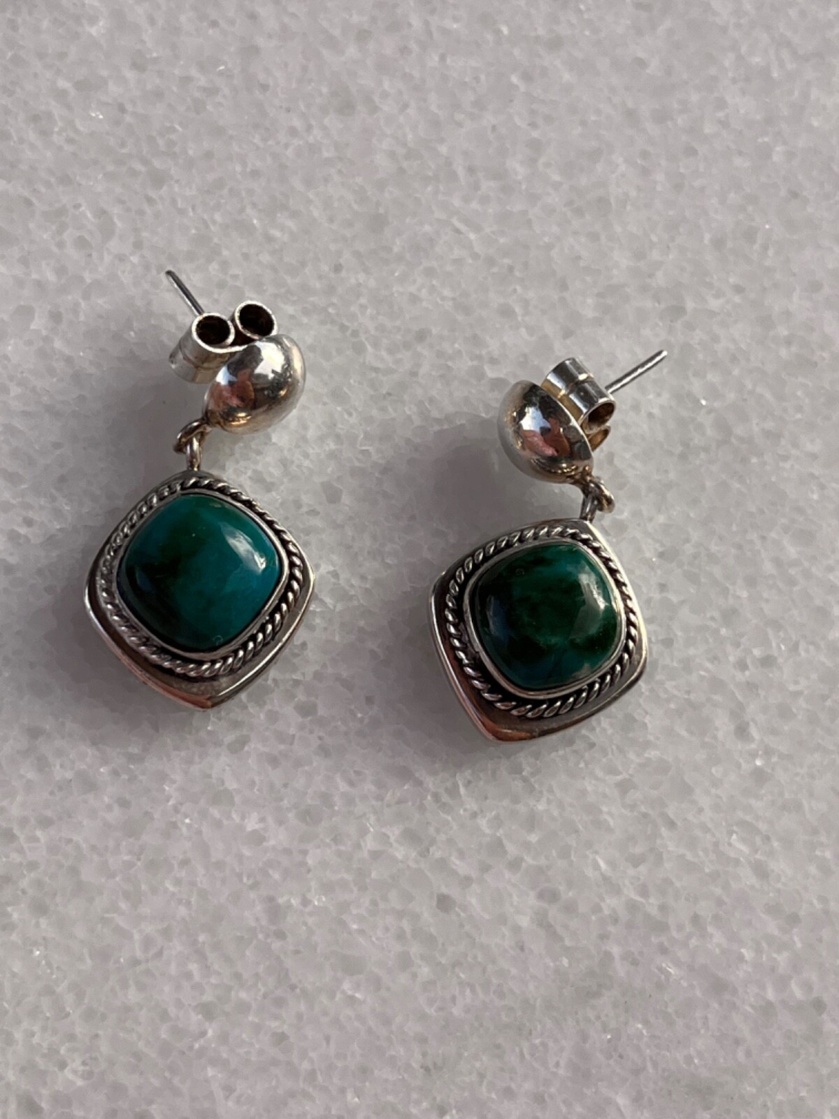 Malachite Rectangle 925 Sterling Silver Earrings … - image 7
