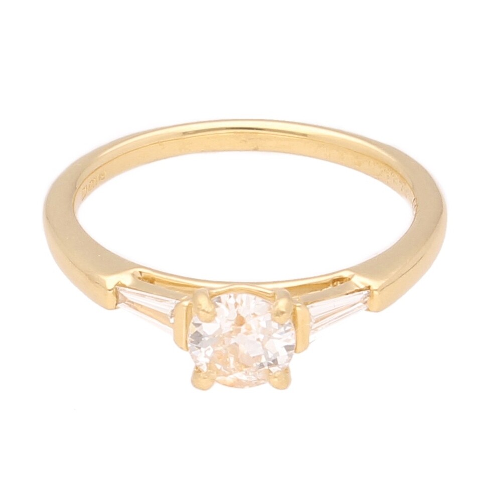 New! 18Carat Yellow Gold Diamond 0.50ct Solitaire & 0.12ct Accents Ring (Size L)