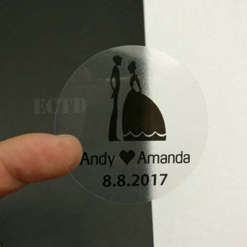 100PCS Customize Personalised Wedding Round heart Transparent Stickers 3CM - Picture 1 of 1