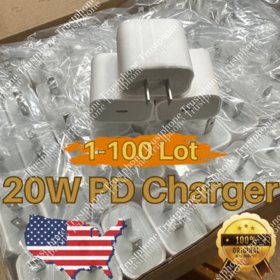 1-100 Bulk Lot For iPhone iPad 20W USB C Type C Power Adapter Fast Charger Block