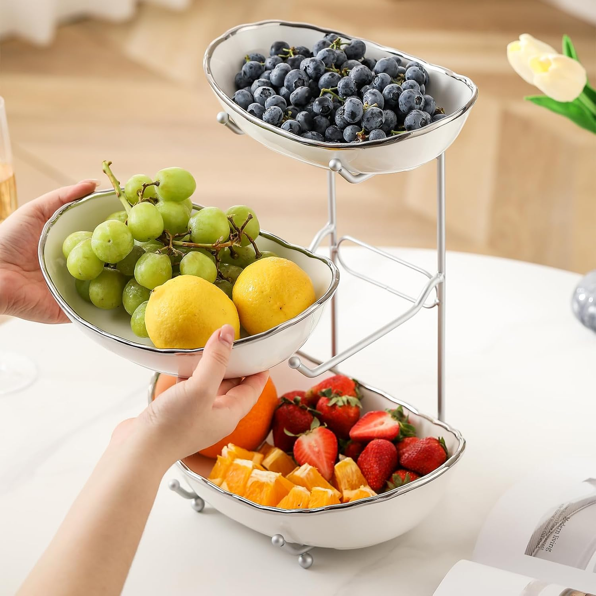 Cruit Racks Metal Fruit Stand OdoVow 3-Tier Set - Gold Metal Stand Kitchen Counter ...