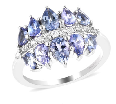2.4 ctw Pear Cut TANZANITE RING  PLATINUM over STERLING SILVER  Size 8  NWT 