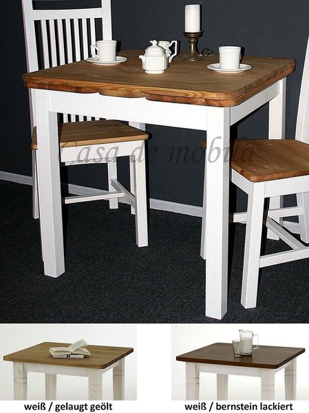 Massivholz Ausziehtisch 77X77 2Farbig Weiß Gelaugt Kiefer Tisch Ausziehbar Klein-image