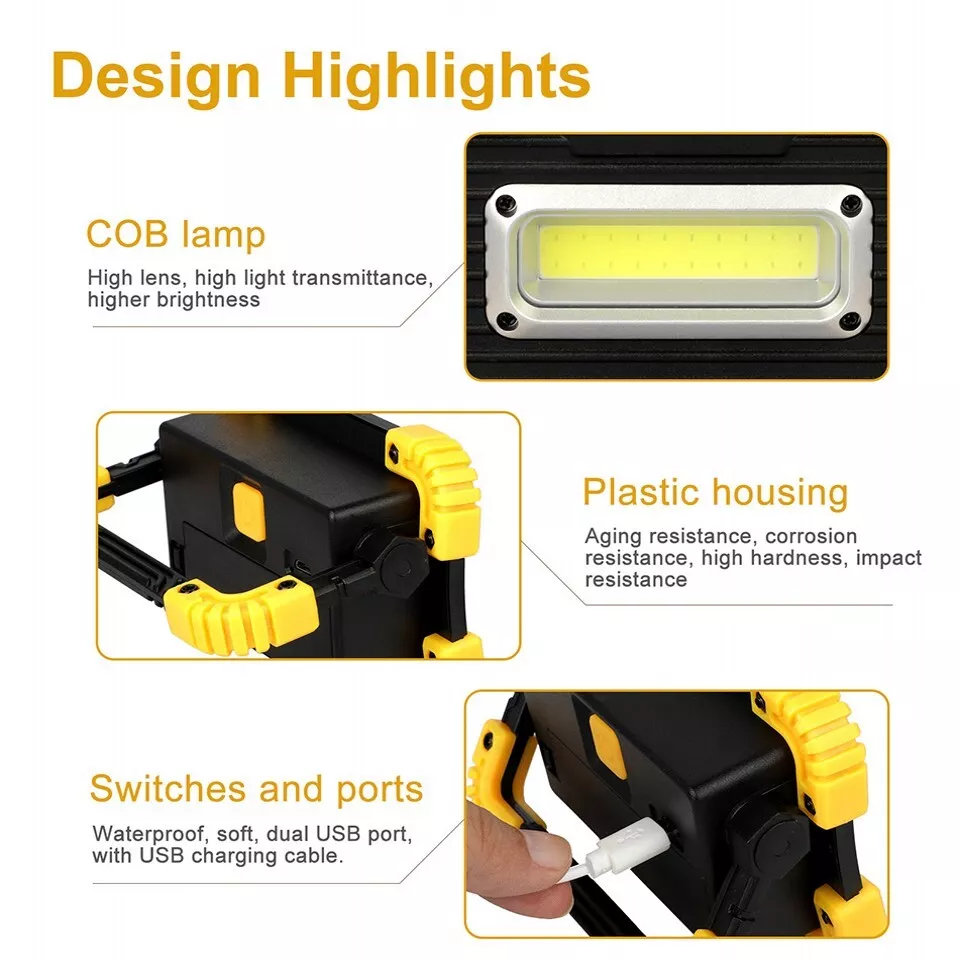2 Piezas LED+COB Luz de Trabajo USB Recargable Foco Proyector Camping Emergencia Foto 2 de 4