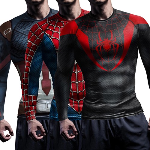 Compression Shirt Long Sleeve Marvel Deadpool Spider-Man Wolverine Party Gym Top