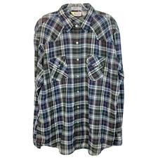 Southern Classics Shirt Sz XL Blue Plaid Vintage Pearl Snap Button Up Western