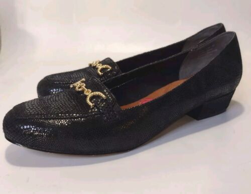 Ros Hommerson Taylor Black Shimmer Lizard Print Flats Size 7.5 M