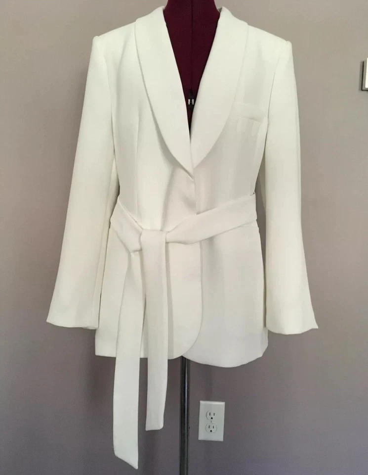 ZARA NEW WOMAN'S  BELTED TUXEDO JACKET BLAZER ECRU SIZE XS  2310/187 - Image 4 of 4