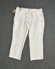 Caribbean Roundtree Linen Pants Men 48x30 Cargo Pockets White New