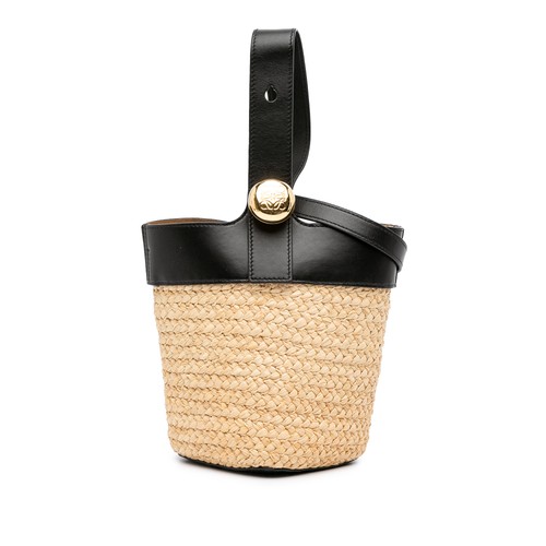 LOEWE Mini Raffia Pebble Bucket Bag Pre-Loved Black