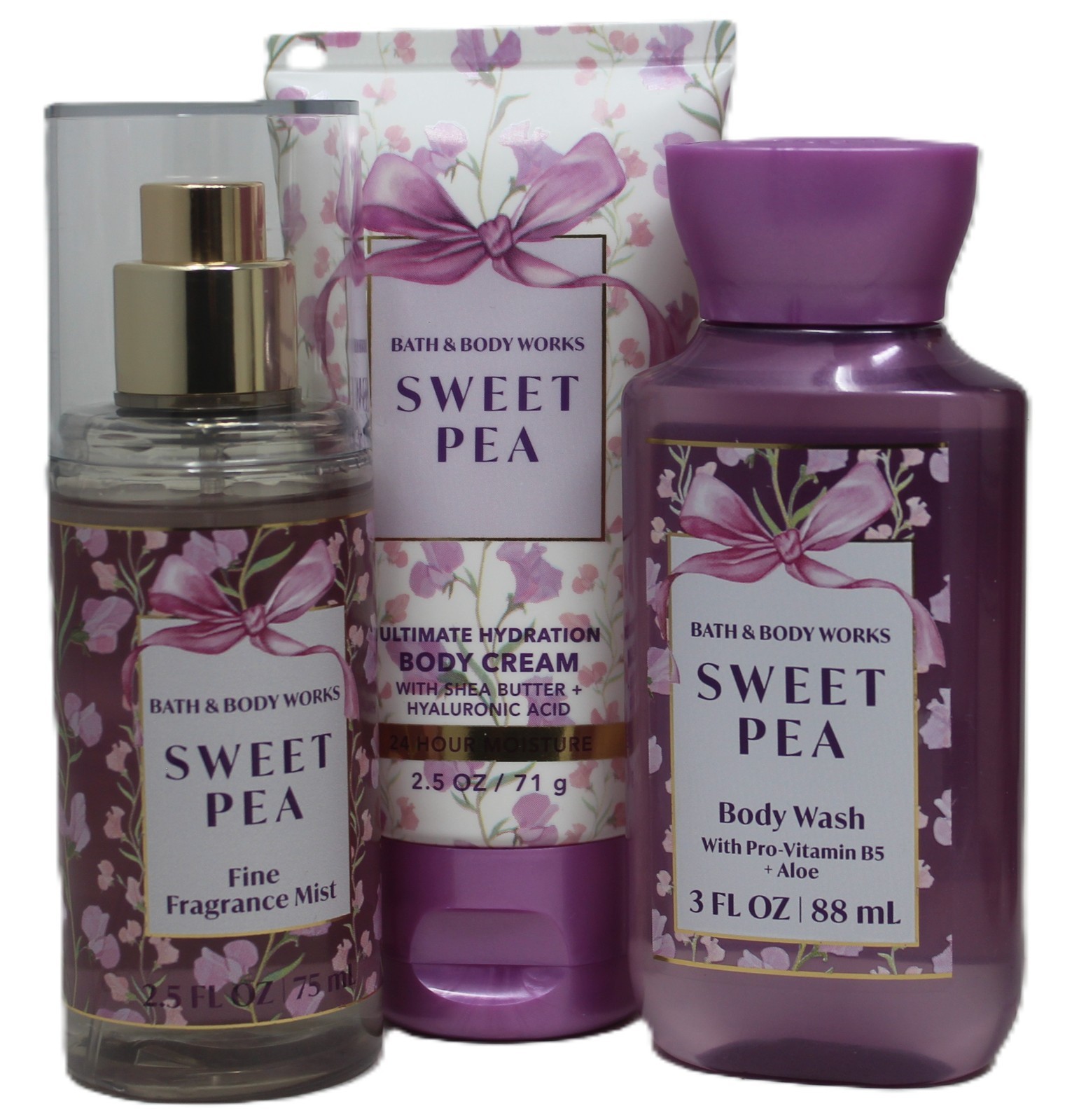 Bath & Body Works Sweet Pea Lotion Shea Butter Mist Shower Gel Travel Set 3 New