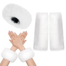 choyaxo White Fur Headband Set Incluidng Fur Headband Fuzzy Leg Warmers Fluffy