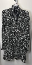 Scoop Women's Tie Neck Mini Dress Long Sleeve Size Small Black, White NWT